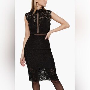 Bardot Black Sheath Midi Dress Mock Neck Sleeveless